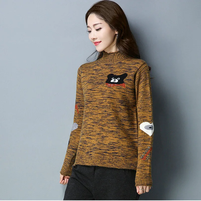Red Medio Brown Hit gray Knit Yellow Bottoming Invierno Mujer dark caramel Dibujos Animados Alto Color Camisa Collar W213 De Caliente Suéter Nueva Otoño 2018 Casual x8qwR1g8v