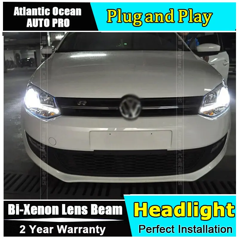 2011 2012 For vw polo headlights Angel Eyes LED DRL bi xenon lens For
