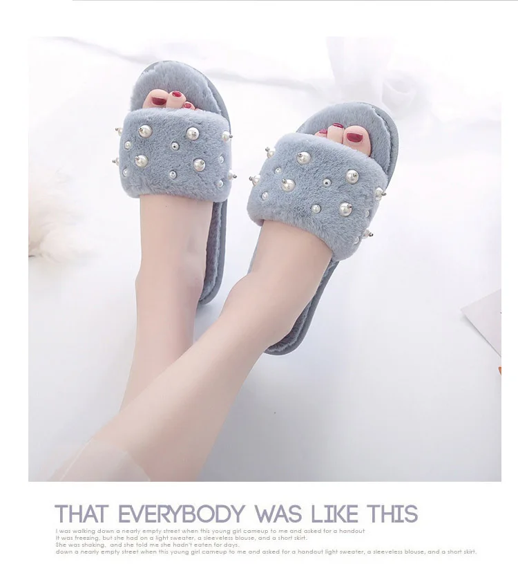 Winter New Pearl Fur Slippers Women's Velvet Slippers Floor Tow Slippers Woman Slippers Women Sapato Feminino M8G41 (11)