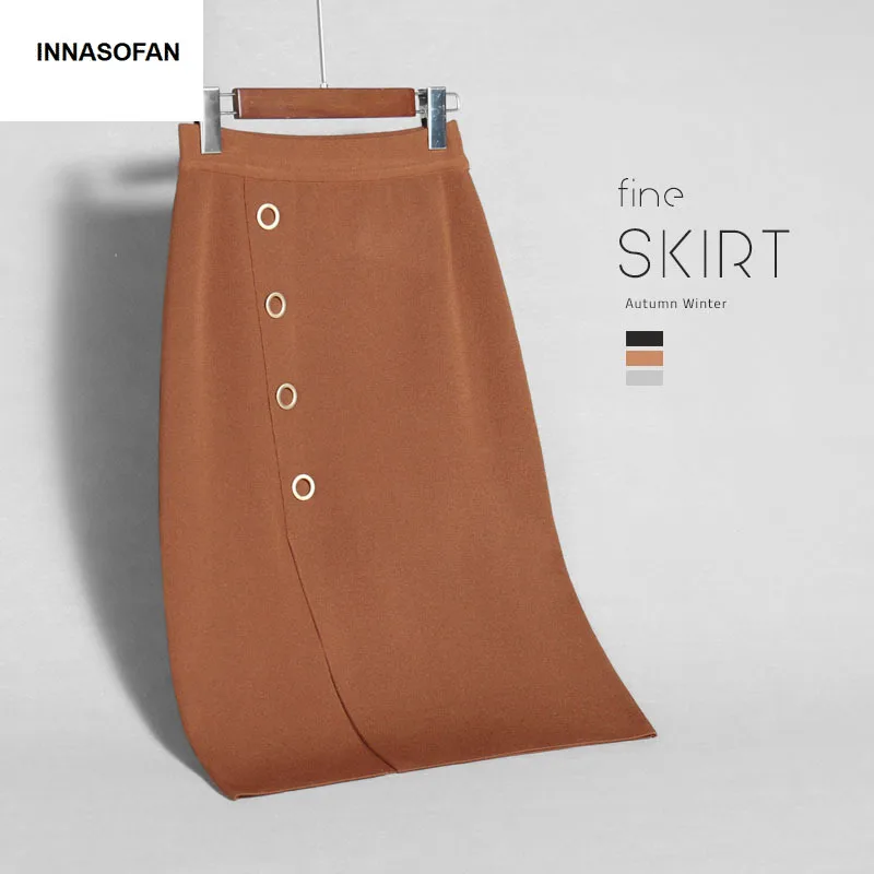 

INNASOFAN knitted skirt Women's Autumn-winter elegant skirt high waist Fashionable high-end chic solid color skirt