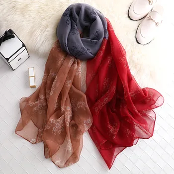 

2019 Spain Luxury Brand Ombre China Floral Silk Chiffon Shawl Scarf Print Summer Beach Bandana Pashmina Caps Foulard Hijab Sjaal