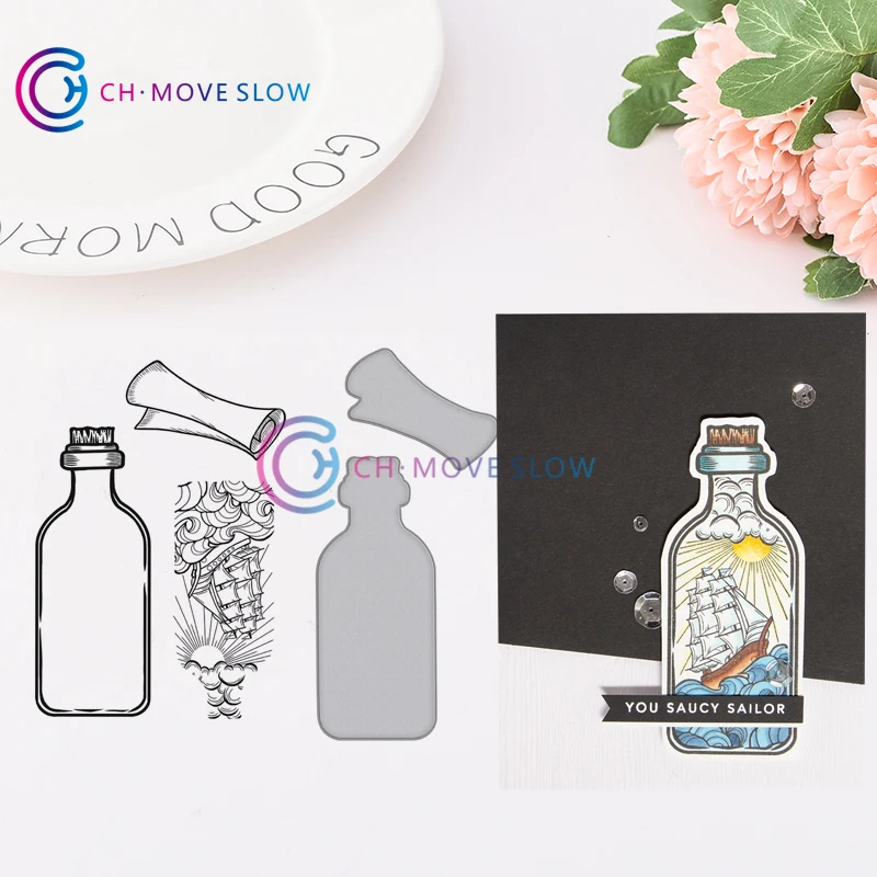 

CH MESSAGE IN A BOTTLE Metal Cutting Dies and stamps DIY Scrapbooking Card Stencil Paper Craft Stamp Die Set