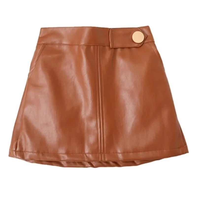 

2018 Girls Skirts PU Leather Skirt Children's Clothing For Baby Girls Kid's Button Design Skirts Toddler Girls Clothes AA3088