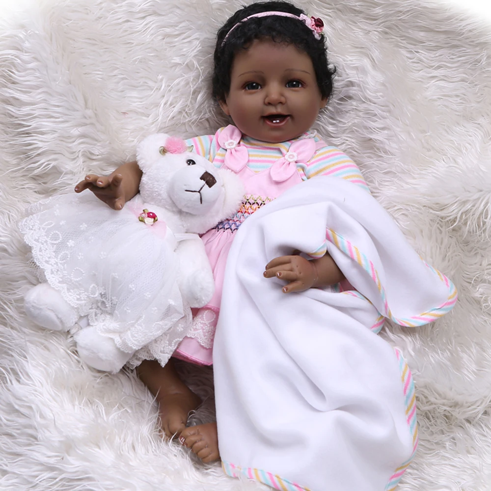 Черная кожа силиконовая ткань Reborn Baby Doll локоны для новорожденных мягкие куклы Bebe