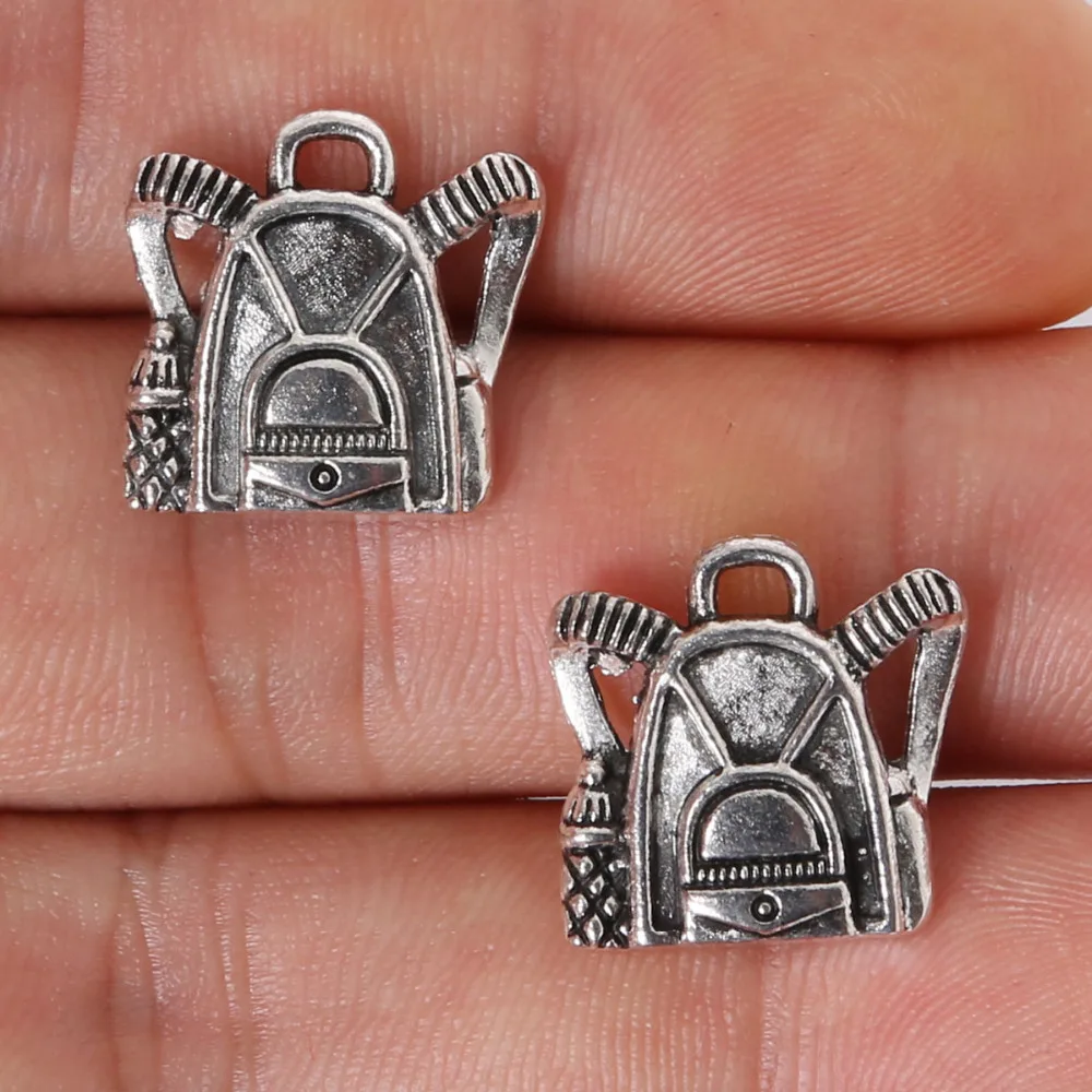 16x16mm School Bag Charms Pendant Antique Silver Plated Jewelry