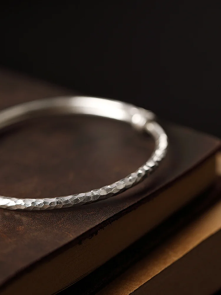 Uglyless 100% Настоящее серебро 925 пробы ручной работы стучки поверхности толкающие браслеты для женщин простой персонализированный неровный