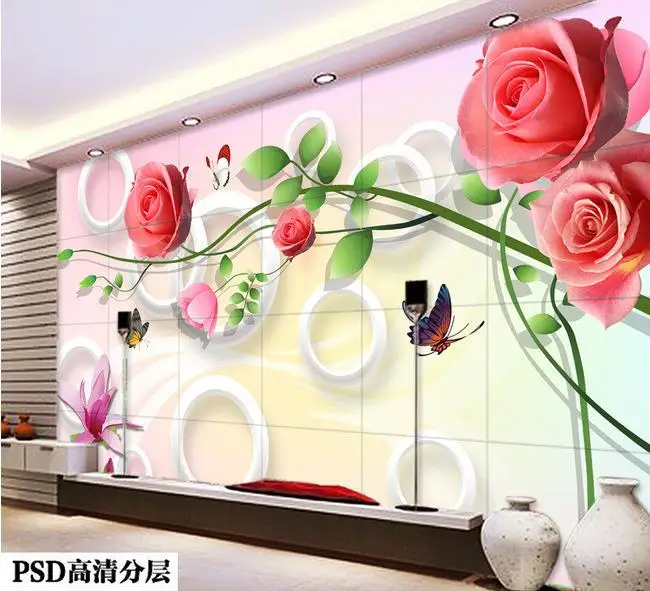 

3d room wallpaper custom mural non-woven wall sticker Fresh roses fashion 3 d TV setting wall paint wallpaper