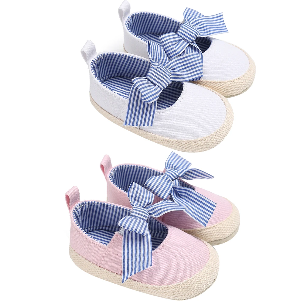 Fashional Kids Bowtie Canvas Shoes Fresh Blue Striped Toddler Baby Shoes Sweet Design Baby Prewalker Bowtie First Walker