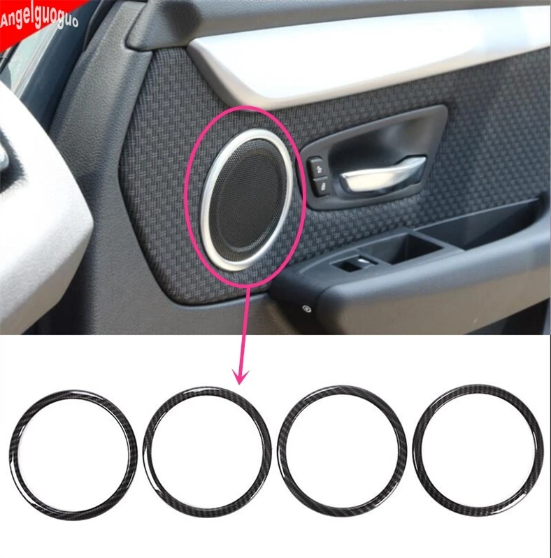 ABS Carbon Fiber or chrome Style For BMW X1 F48 2016-18 Car Audio Speaker Door Loudspeaker Trim Ring Cover Car styling sticker
