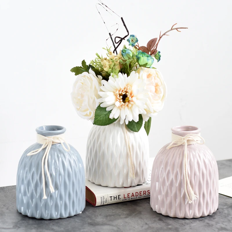 1 шт. волнистая керамическая ваза Синий Розовый фарфоровый ваза для цветов с пеньковой веревкой домашний декор контейнер для посадки воды