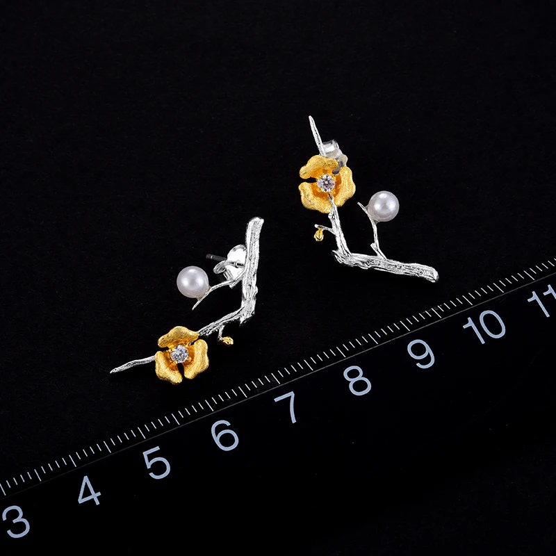 Najtaniej Lotus Fun prawdziwe 925 srebro kolczyki Handmade projektant biżuterii Delicated Plum kwiat spadek kolczyki dla kobiet