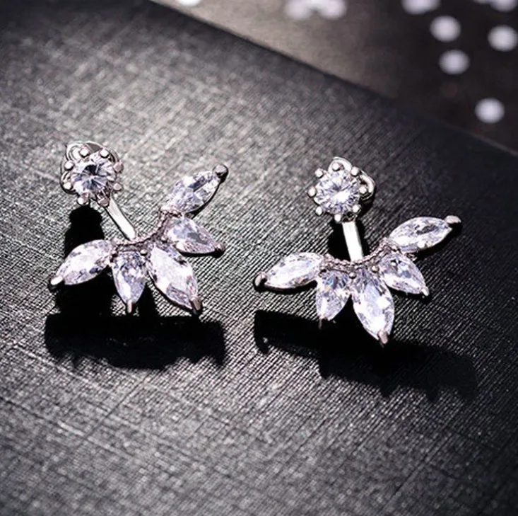 

European 925 Sterling silver Needle Flower Earrings Crystal From Swarovski Simple Temperament Wild Anti-allergic