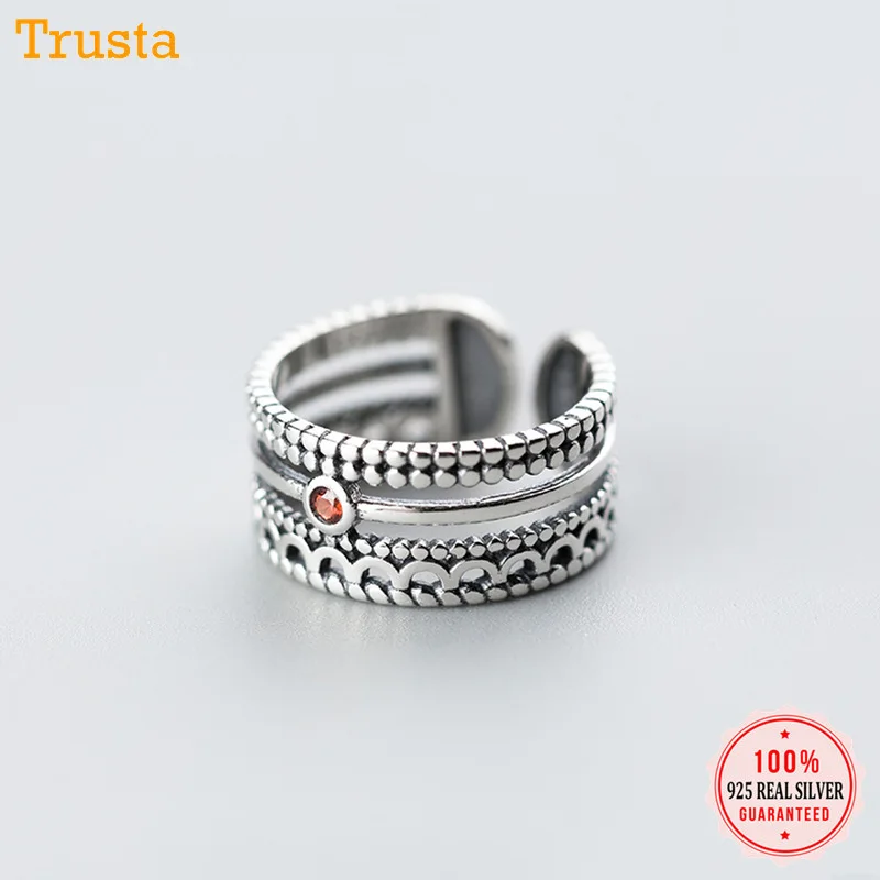 

Trustdavis 100% 925 Solid Real Sterling Thai Silver Three Layer Stripe CZ Opening Ring For Women Girl Fine Jewelry DA112