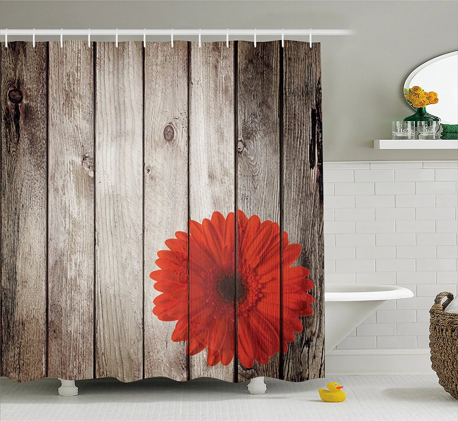 Memory Home Rustic Wooden Red Daisy Bloom Picture Flower Floral Design