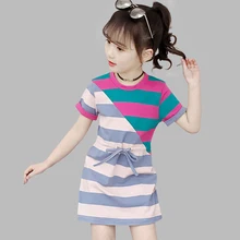 Платья для девочек, платье летнее платье в стиле пэчворк для девочек платье в полоску вечерние платья для девочек-подростков, одежда для девочек 6, 8, 10, 12, 13, 14 лет