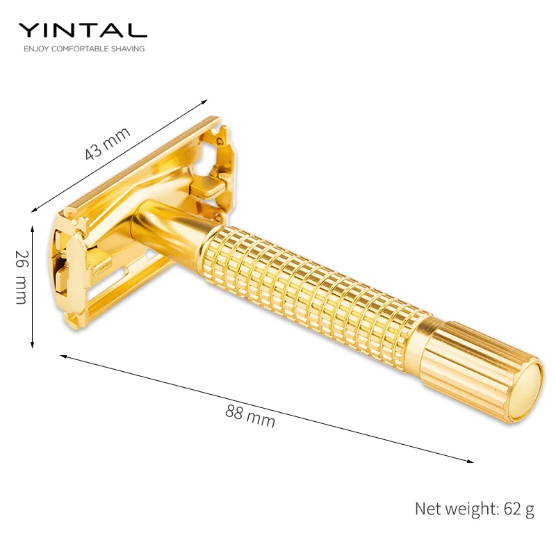 YINTAL классический двойной края ручных бритвенных короткие латунная ручка безопасности Бритвы золото Цвет Портативный бритвы для