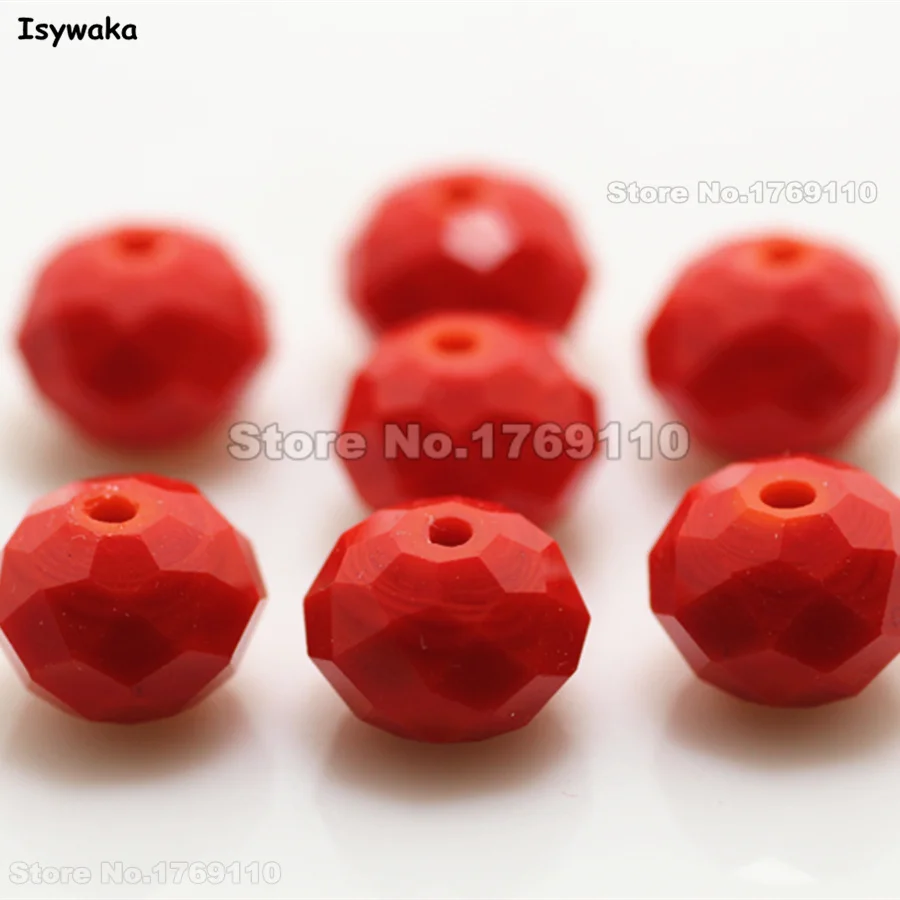 

Isywaka Non-hyaline Red Color 8*10mm 70pcs Rondelle Austria faceted Crystal Glass Beads Loose Spacer Round Beads for DIY Making