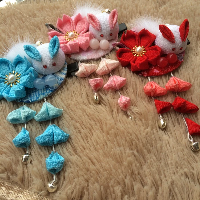 Japanese traditional Rabbit Hair DIY Handmade Japanese Hair Clips