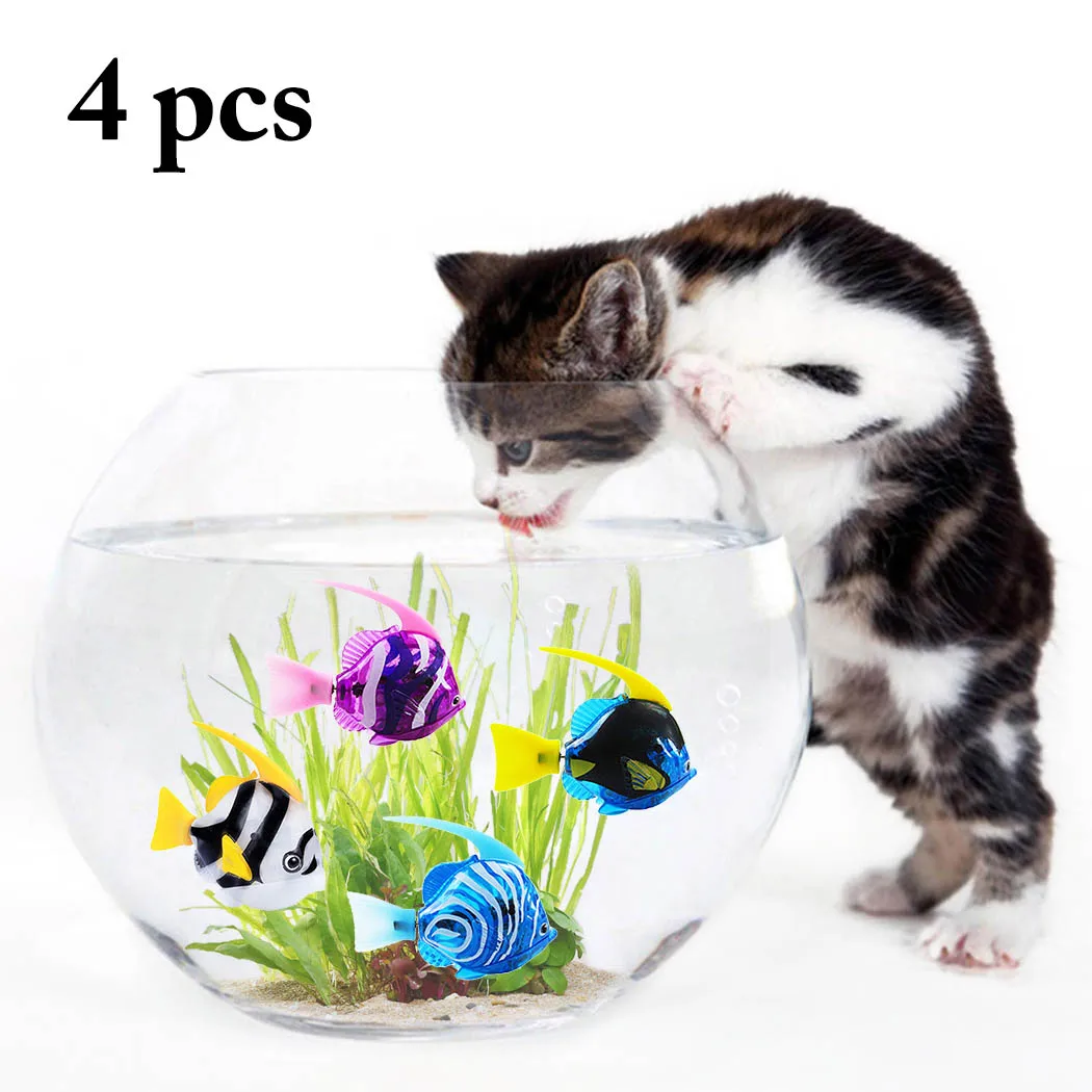 

4PCS Mini Electronic Water Activated LED Fish Shape Cat Toy Electric Flash Induction Simulation Deep Sea Fish Funny Cat Toys