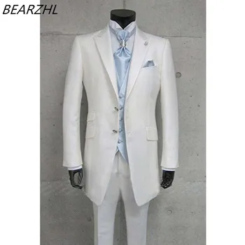 

2020 tuxedo groom suits long tail for wedding dress 3 piece suits men suit white high quality custom made suit