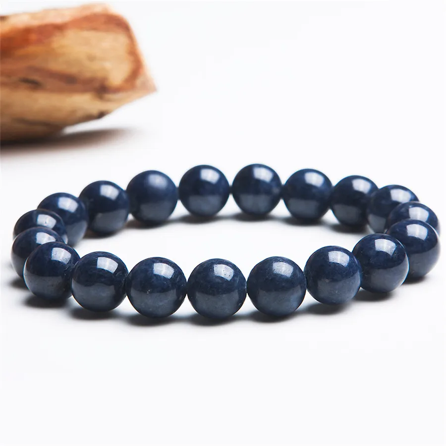 

13mm 100% Genuine Blue Natural Sapphire Bracelets For Women Charms Round Bead Stretch Power Men Bracelet AAAAA Drop Shipping