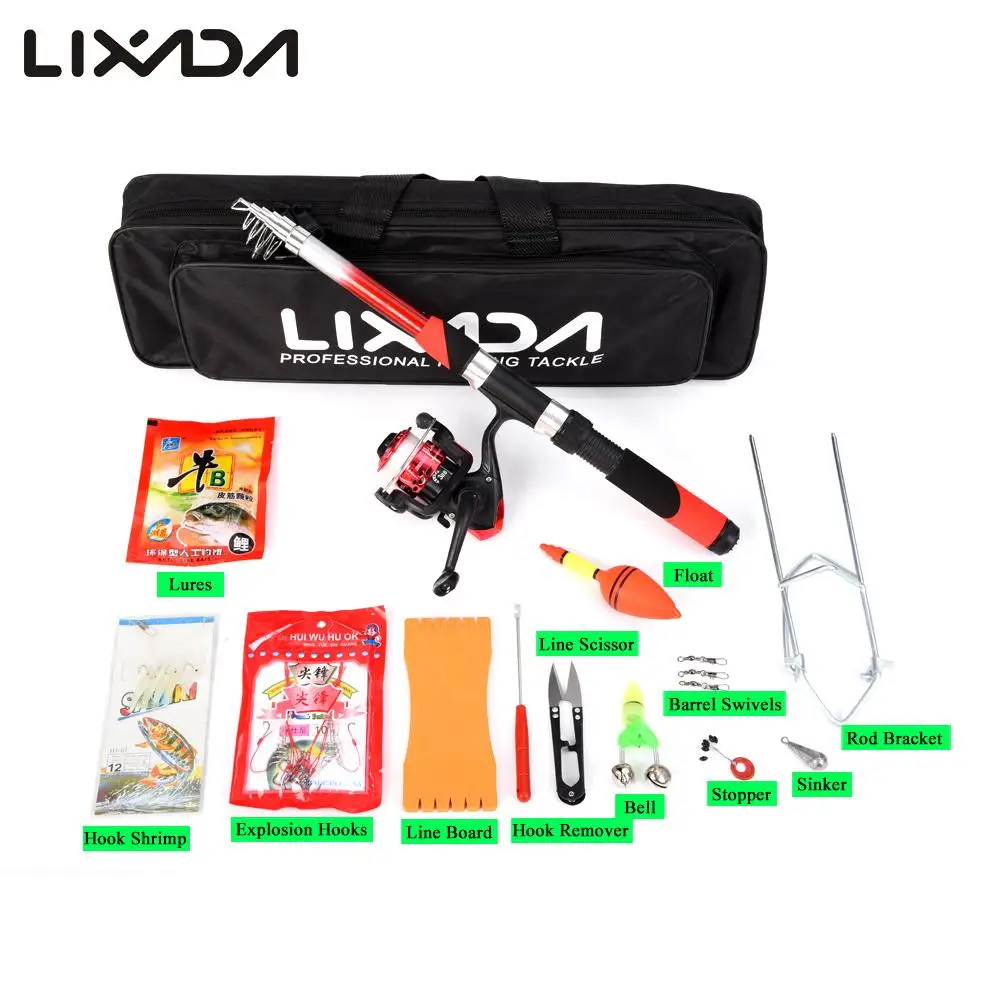 Lixada Memancing Set dengan 2.1m Telescopic Fiberglass Fishing Rod Berputar Reel Ikan umpan Hooks Kit Dengan Fishing Pesca Bag