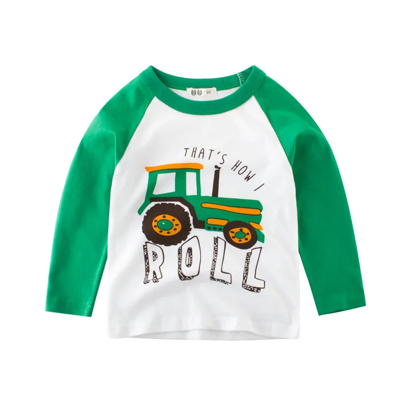 Kids Boys T Shirt Car And Dinosaur Print Long Sleeve Baby Girls T-Shirts Cotton Children's T-Shirt O-Neck Tee Tops Boy Clothes - Цвет: 3730-green