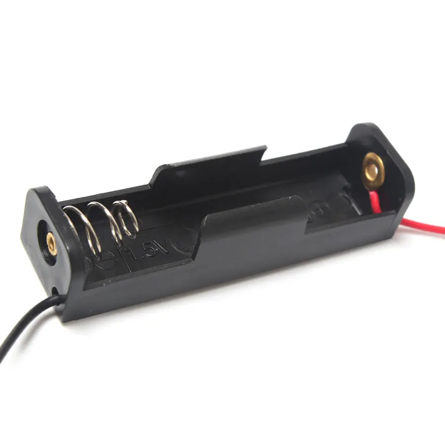 

Wholesale 100Pcs/Lot AA Plastic Black Battery Compartment Holder AA Power Battery Storage Case With Wire Lead