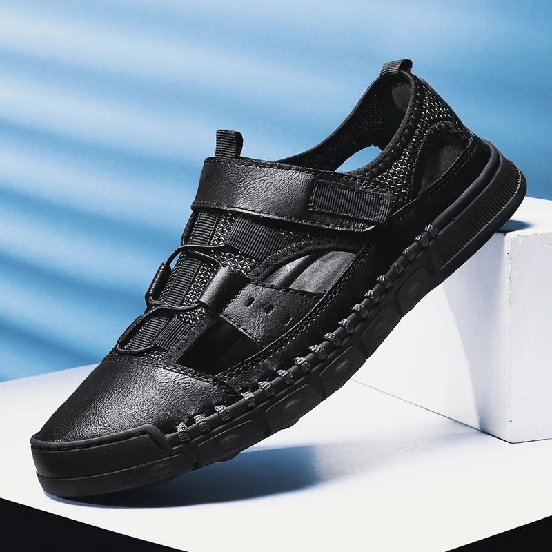 

Brand Summer Men Sandals Breathable Genuine Leather Beach Sandals handmade Men Casual Shoes outdoor Comfortable Men Shoes L5