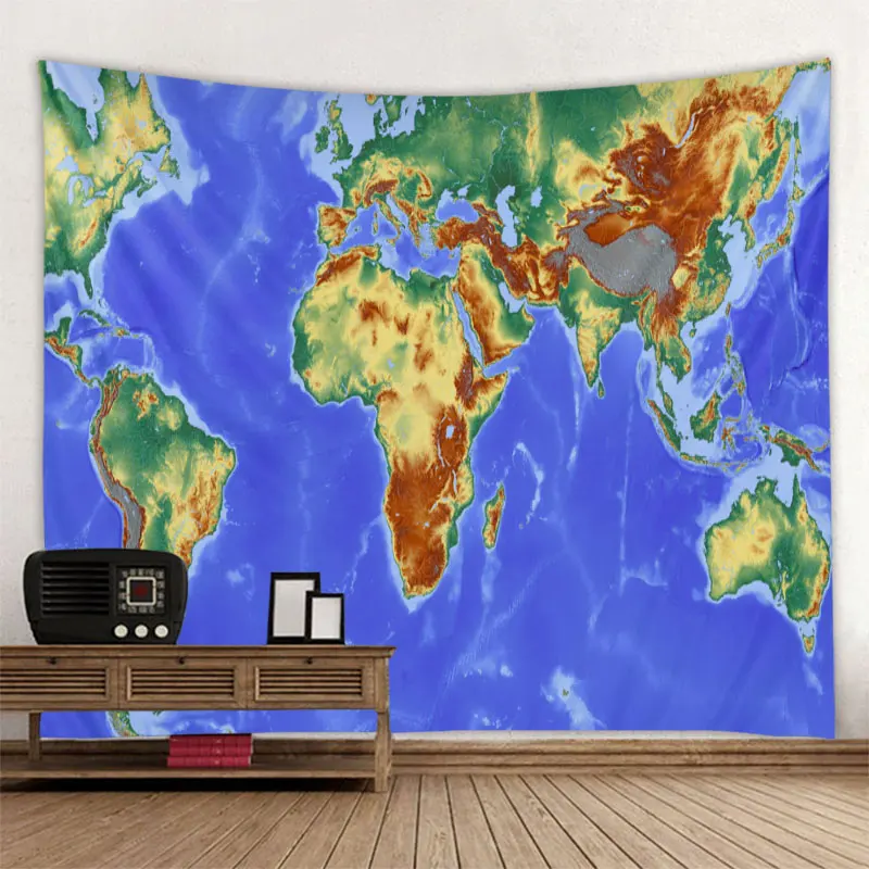 Гобелен в скандинавском стиле с изображением животных, карта мира, настенное пляжное полотенце из полиэстера, тонкое одеяло, коврик-шарф для йоги - Цвет: Buff