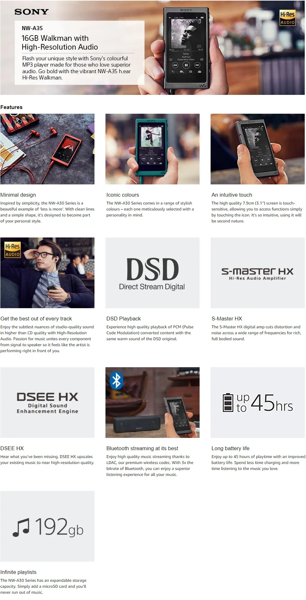 Used, Sony NW-A35 16GB Walkman - Digital Music Player with Hi-Res Audio mp3 player online