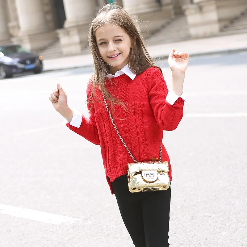 

2017 Autumn Winter New Fashion Girls Christmas Sweaters Kids Thick Warm Sweaters Knit Pullovers For 7 8 9 10 11 12 13 14 Years