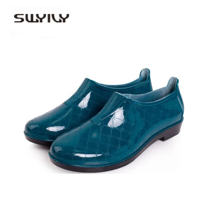 

SWYIVY Women Rainboots PVC Pure Color Short Rain Boots 36-40 Plus Size Outdoor Waterproof Shoes Casual Water Boots Female Shoes