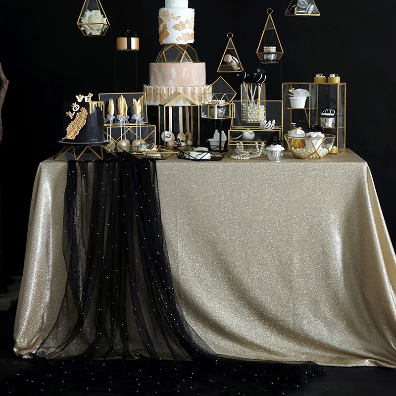 SWEETGO-Mantel de mesa de oro y plata, cortina de fondo, barra de dulces,  mantel nacarado, accesorios de decoración de boda para el hogar - AliExpress