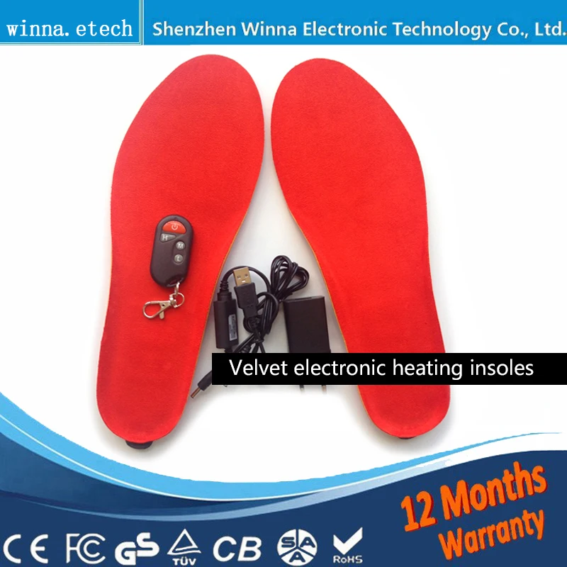 

NEW Plush Electric Heated Insoles Winter women men shoes Charging insoles RED Foam Material EUR Size 35-46# 1800MAH