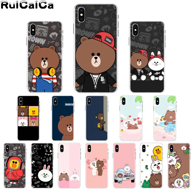 RuiCaiCa Line Friends коричневый Медведь Мягкий ТПУ чехол для телефона для Apple iPhone 8 7 6 6S Plus X XS MAX 5 5S SE XR мобильных телефонов