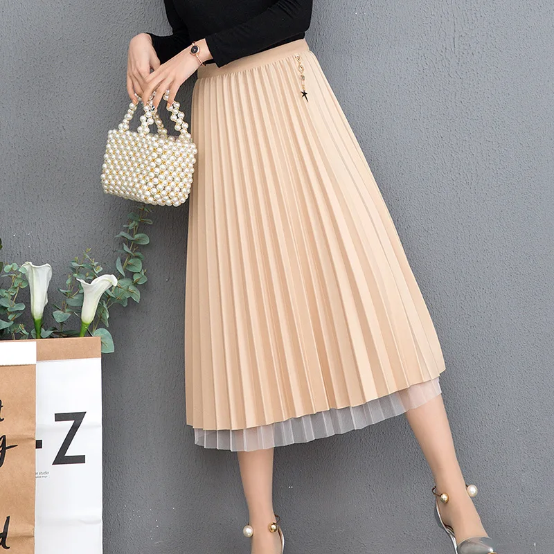 Лето Новое поступление реверсивная Тюлевая юбка с высокой талией плиссированная юбка металлическая звезда декорированная длинные юбки для женщин