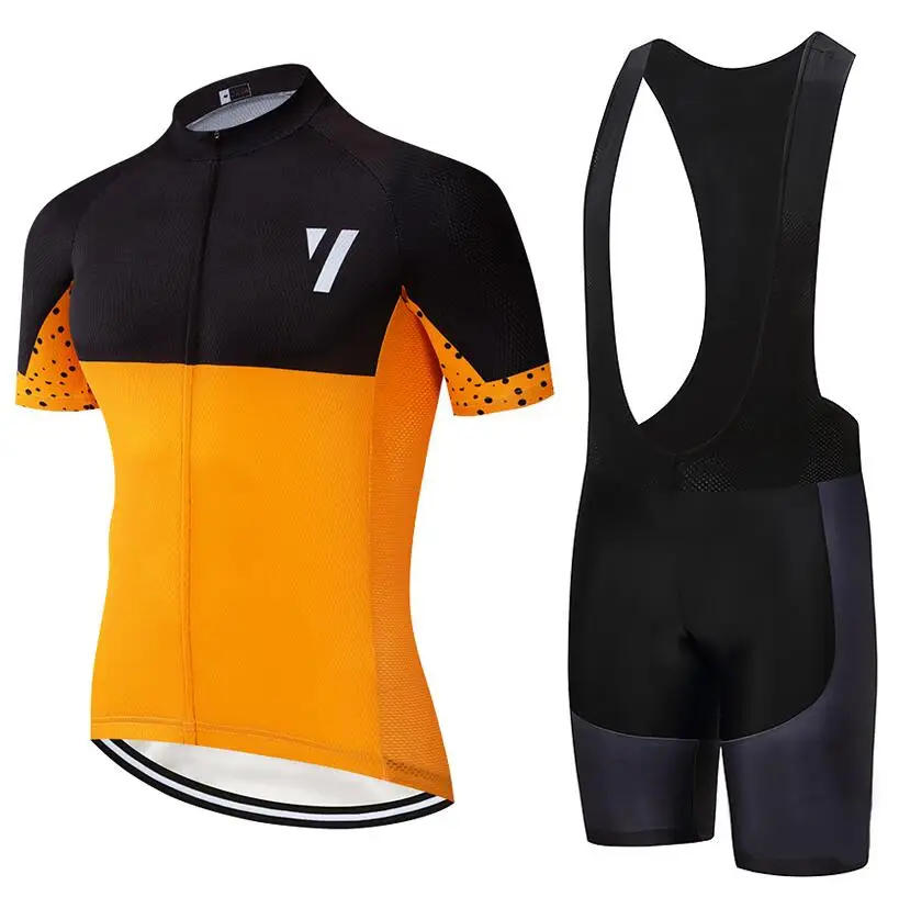 Команда V Красный PRO Велоспорт Джерси нагрудники шорты костюм Ropa Ciclismo мужские летние быстросохнущие велосипедный майон одежда - Цвет: Оранжевый