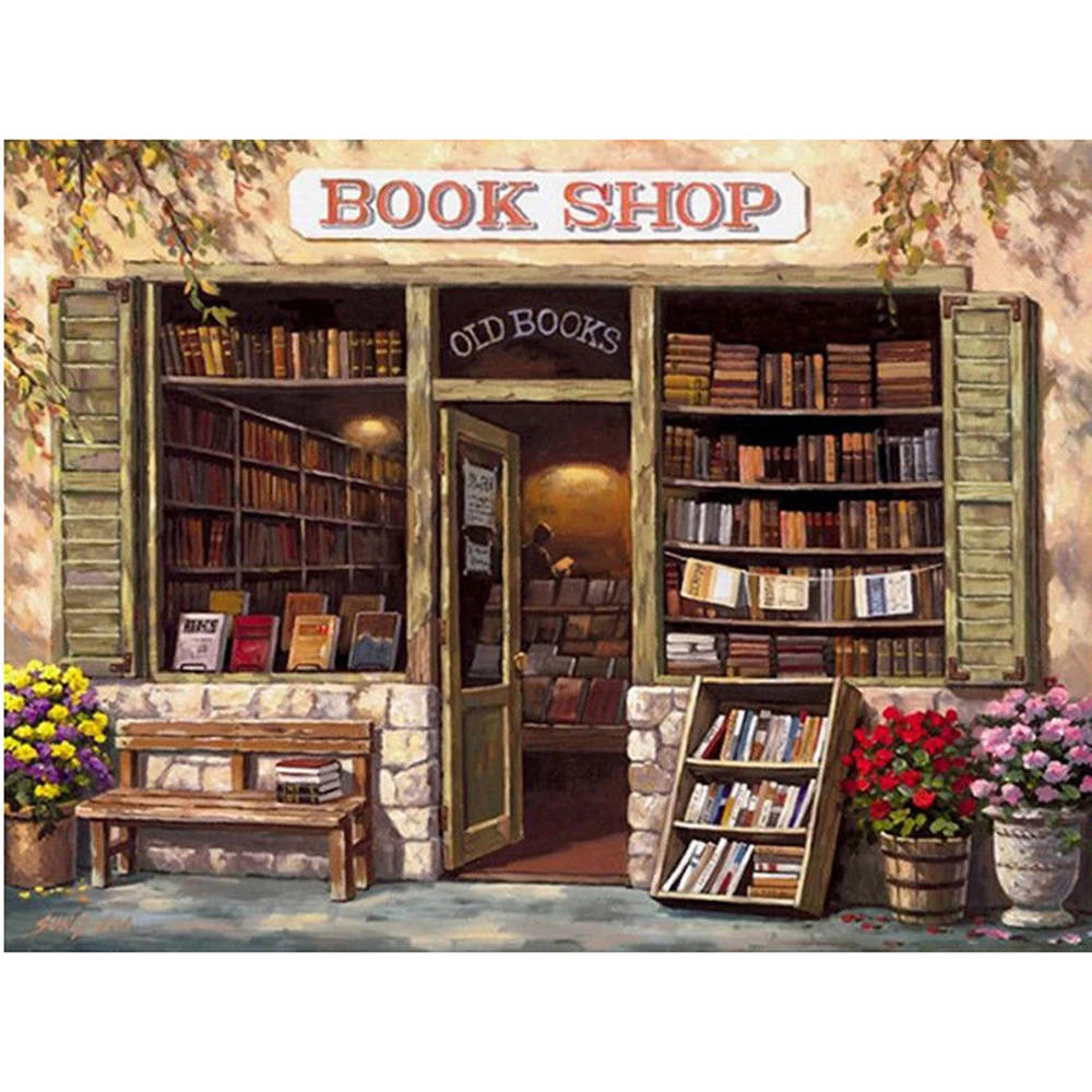 Full-drilling-DIY-Diamond-Embroidery-Landscape-Small-town-bookstore-Round-drill-Cross-Stitch-DIY-diamond-painting