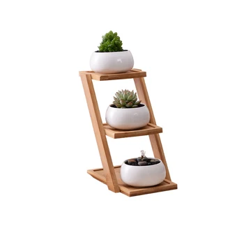 

WINOMO Small Round White Ceramic Succulent Plant Pot Planter for Succulent Plants with Bamboo Tray for Room Decor