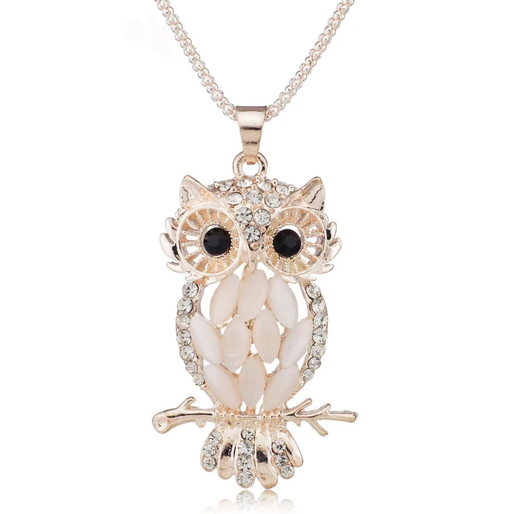 

Fashion Alloy Opal Pendant Necklace Women Choker Lady Girl Owl Pendant Necklace Long Sweater Necklace Accessories