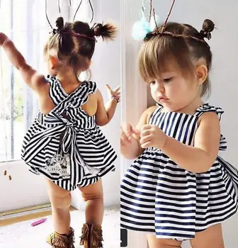 

Children Dress Cute Striped Baby Girls Clothes Newborn Baby Girls Stripe Backless Briefs Outfit Summer Sunsuit Blue
