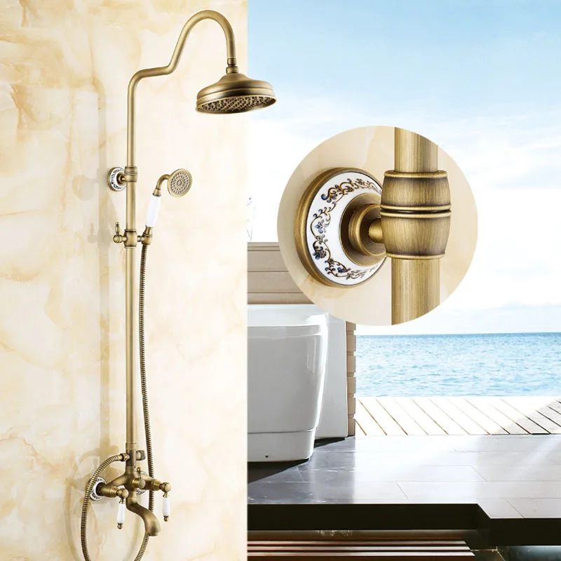 Двойной керамический ручки латунь античный смеситель набор Настенный 8 ...