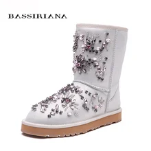 BASSIRIANA New 2017 Black White Ankle Boots For Women Metal Decoration Fashion ladies Sexy Boots Winter Shoes Platform Boots
