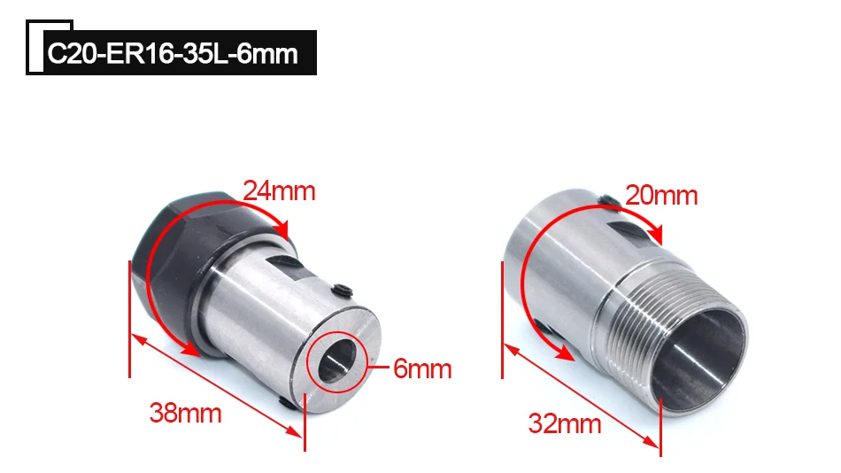 Шпиндельный двигатель зажим цанговый патрон Hoder C20 ER16 35L 5 6 8 мм Цанга ER16 гайка двигатель удлиненный зажим нож для фрезерования с ЧПУ