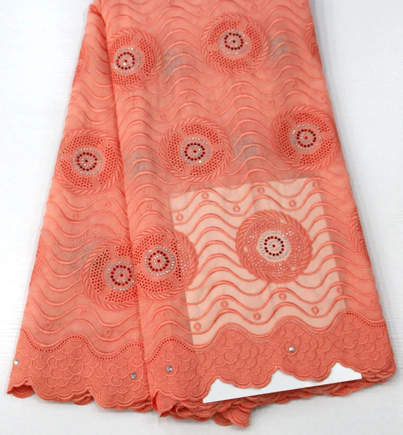 

Good quality African swiss cotton voile lace fabric 5 yards party dress stones swiss cotton lace fabric