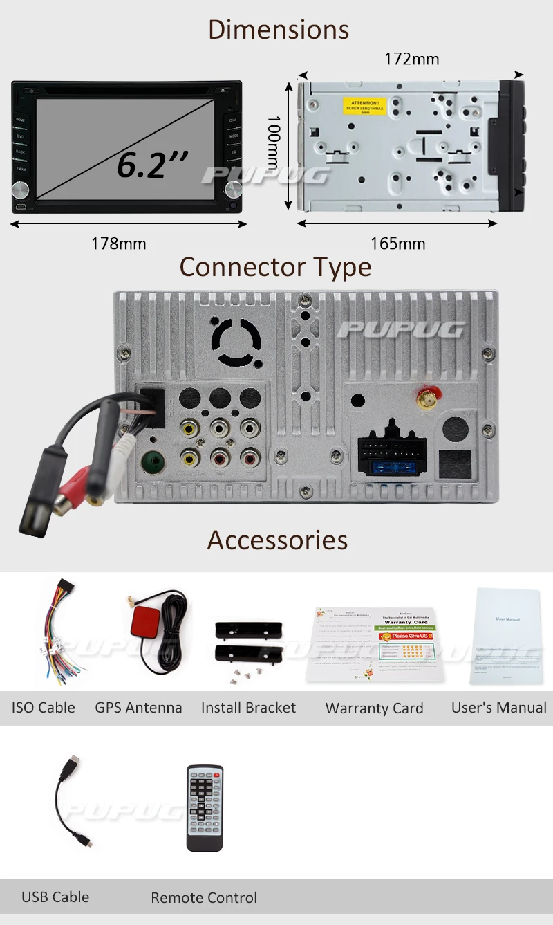 Perfect Android 3G WIFI 6.2" Double 2DIN Car Radio Stereo DVD Player GPS Navi Bluetooth 8