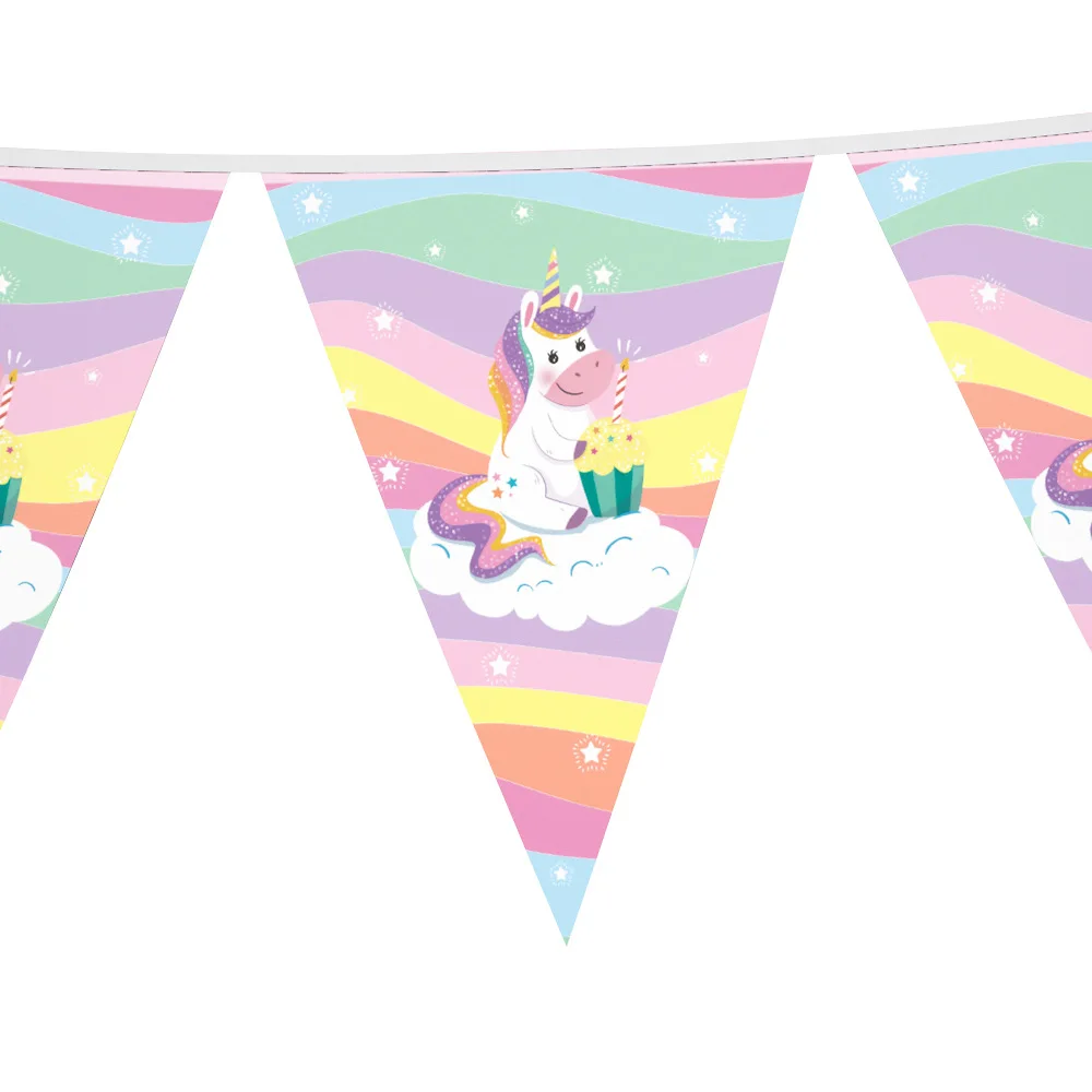 Облако Радуга Единорог детский день рождения праздник принадлежности для вечеринок бумажный лоток флаг чашки одноразовые посуда набор - Цвет: 10pcs banner flags