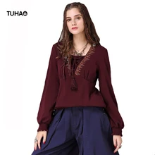 TUHAO Инди народная футболка Женские топы со шнуровкой геометрическая вышивка рукав Винтажная Футболка женская весенняя одежда TB9237