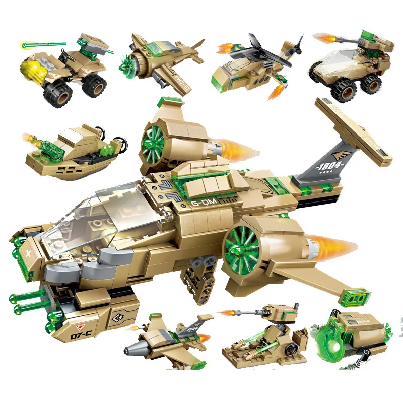 

8in1 396pcs Children's educational building blocks toy Compatible Legoings city Military series Assault fighter figures Bricks